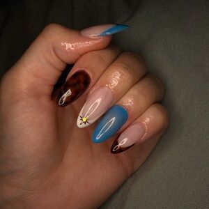 Stylish Blue and Brown Nail Art Press On Nails
